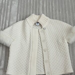 Jamie and Jack Chic Cream Knit Cardigan with Faux Fur Trim